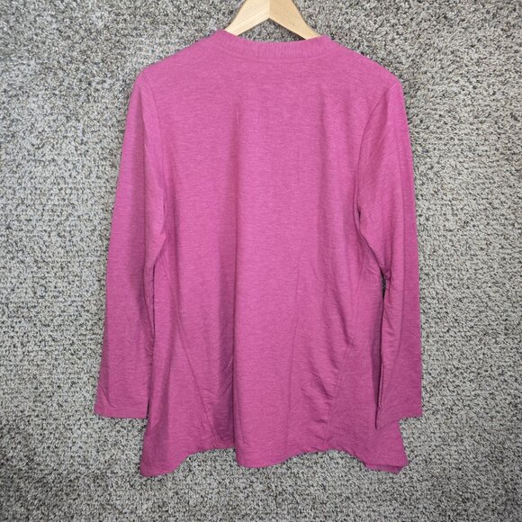 LOGO Lori Goldstein Cardigan Womens Medium Pink Button Up V Neck Pockets Casual - Picture 7 of 7